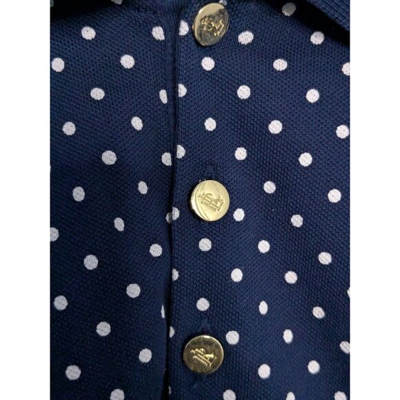 Ralph Lauren Navy Polka Dot Polo Shirt W/ Gold RL Buttons Short Sleeve 100% Cott - Picture 11 of 15